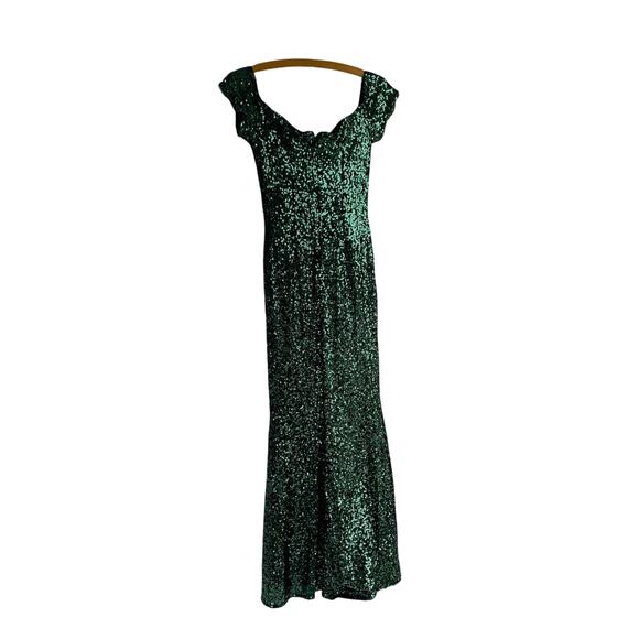 Badgely Mischka Irridescent Green Sequined Mermaid Style Maxi Formal Dress Sz 6 - Picture 1 of 7